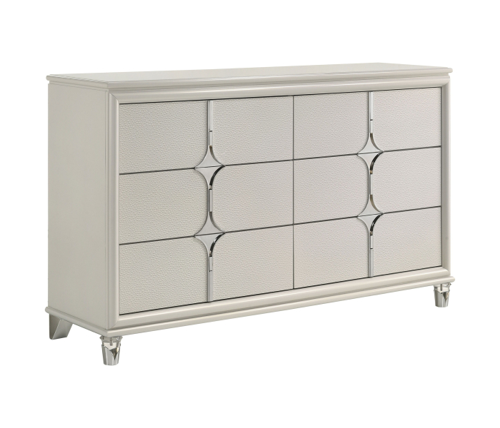 Olivia - 6-Drawer Dresser Cabinet - Pearl, 63.5" Wide