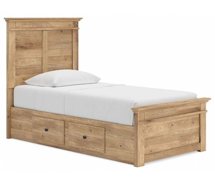 Makidern - Twin Panel Storage Bed With 2 Under Bed Storage Units - Tan