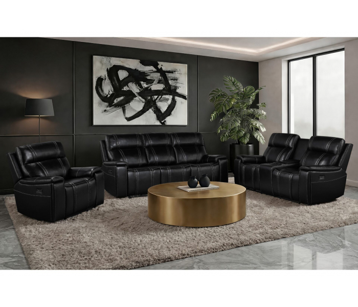 U8881 / U8880 - Leather Power Reclining Sofa / Power Console Reclining Loveseat / Power Recliner - Black