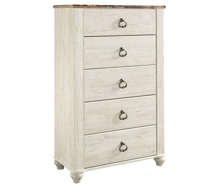 Willowton - Brown / Beige / White - Five Drawer Chest, 52.72" Tall