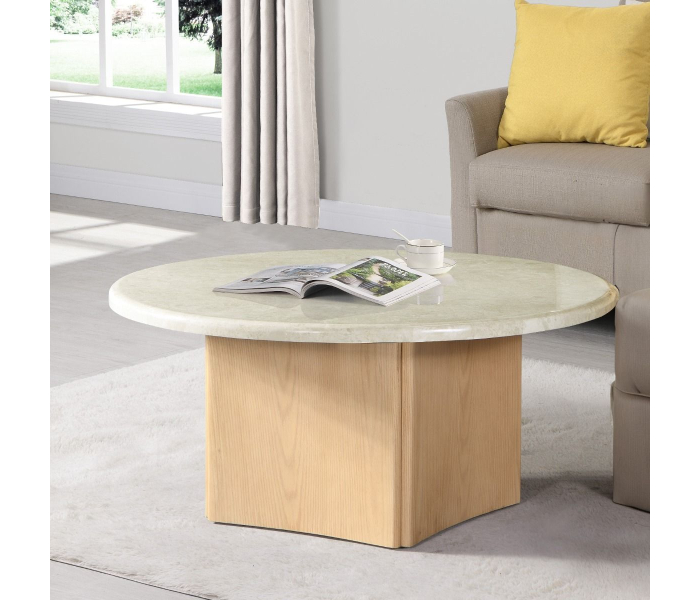 Qwin - Coffee Table With Marble Top - Oak, 39"
