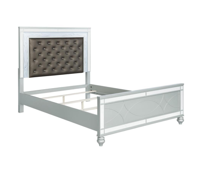 Gunnison - Wood Queen LED Panel Bed - Silver Metallic