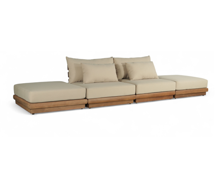 Mirella - 4 Piece Water Resistant Fabric 148" Upholstered Outdoor Patio Modular Sofa - Tan - Beige, 148"