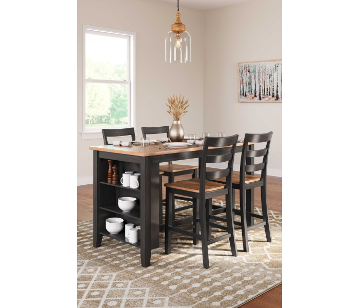 Gesthaven - Natural / Brown - 5 Pc. - Rectangular Dining Room Counter Table, 4 Barstools