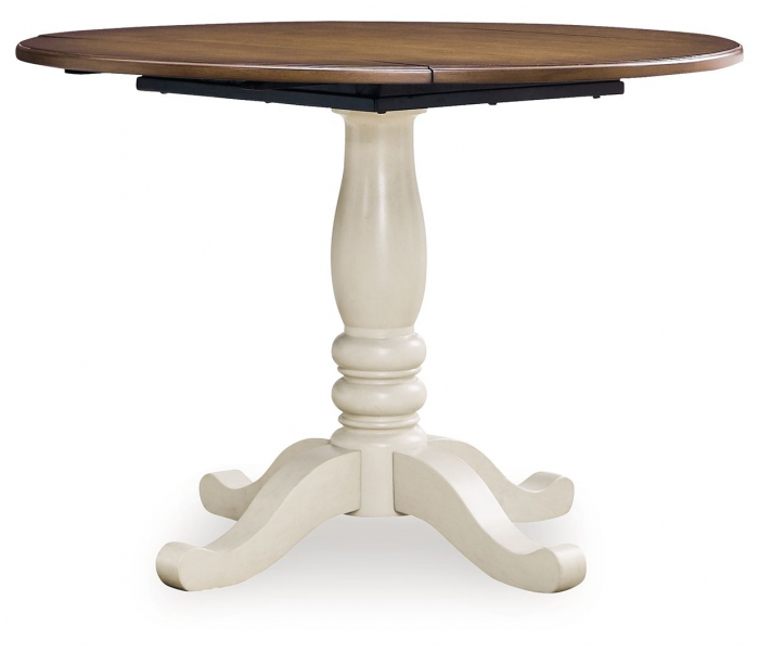 Wirloni Round Dining Room Drop Leaf Table Antique White / Brown, 42"