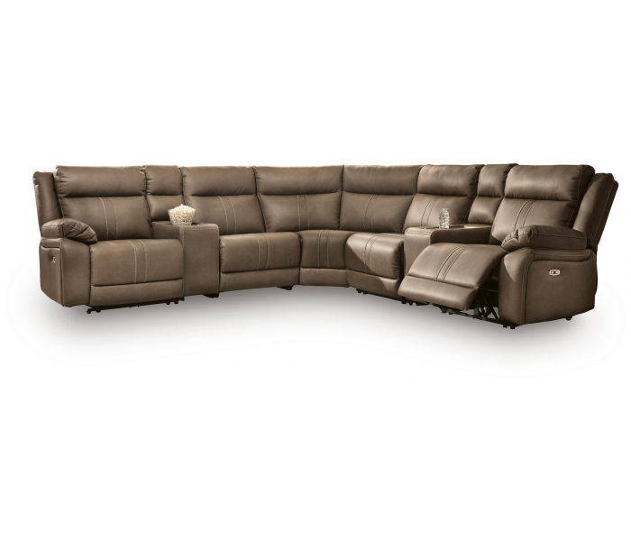 Max-Momentum 7-Piece Power Reclining Sectional With 2 Audio Consoles Biscotti, 127"