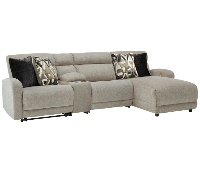 Colleyville - Stone - 4-Piece Power Reclining Sectional With RAF Back Chaise, 121"
