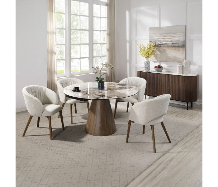 Eada - Dining Table With Ceramic Top - Beige Chenille, Ceramic Top & Walnut - Dark Brown, 53"