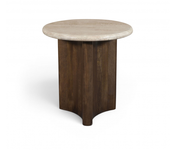 Pietra - Travertine And Mango Wood End Table - Brown / - Dark Brown, 20"