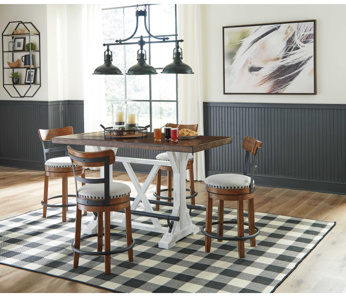 Valebeck - White - 5 Pc. - Counter Table, 4 Upholstered Barstools