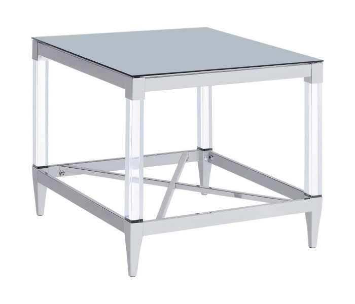 Lindley - Square Tempered Mirror Acrylic Side End Table - Chrome, 23.5"