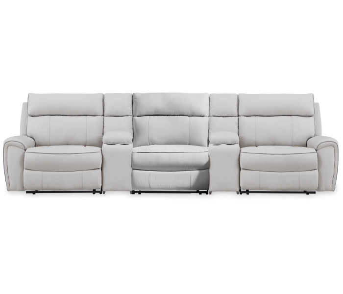 Social Pointe 5-Piece Power Reclining Sectional With Storage Consoles And Power Armless Recliner Pearl / Ash, 142"