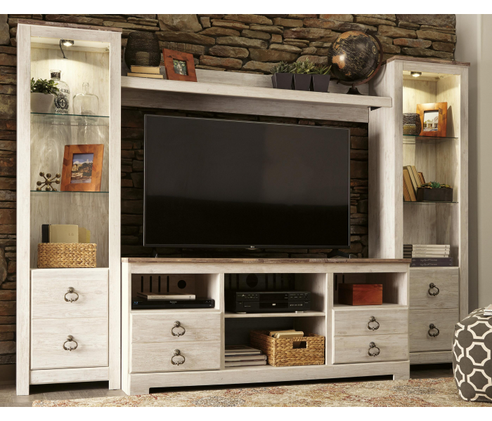 Willowton 4 Pc. Entertainment Center 64" TV Stand With Fireplace Option Whitewash