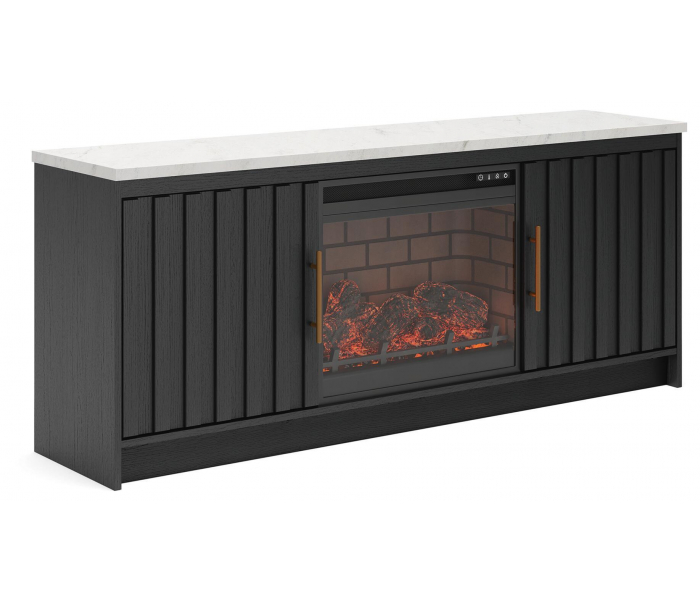 Cadmori 63" TV Stand With Faux Firebrick Fireplace Insert Black / White
