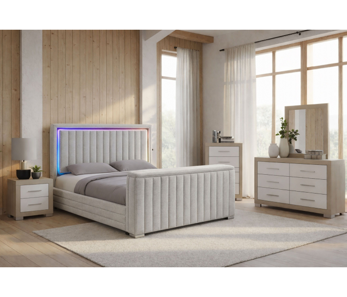 Elias - 5 Piece Queen Bedroom Set TV Footboard - Light Gray / Natural / - Gray