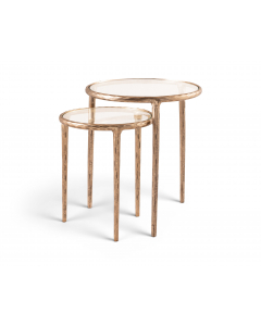 Evren - Glass Top And Aluminum Base 2 Piece Nesting End / Side Table - Clear / Brass, 18"