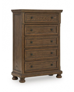 Zackaryn Five Drawer Chest Warm Brown, 58" Tall