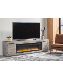 Naydell - Gray - 92" TV Stand with Wide Fireplace Insert