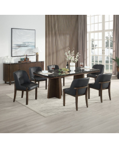 Estella - Dining Table With Marble Top - Black Natural Marble Top & Walnut - Black, 84"