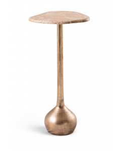 Vireo - Genuine Marble Top And Aluminum Base Drink Table - Beige / Brass, 11"