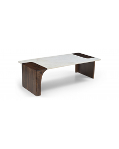 Enna - Genuine Marble And Mango Wood Coffee Table - White / - White, 52"