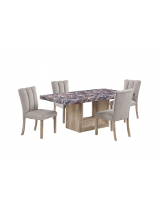 D02 - 5 Piece Dining Room Set (Dining Table, 4 Chairs) - Lava / Natural - Dark Gray