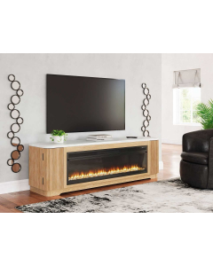 Camdill - Light Brown - 80" TV Stand With Electric Fireplace