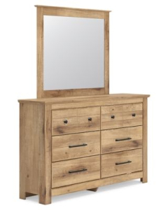 Makidern Dresser And Mirror Tan, 62" Wide