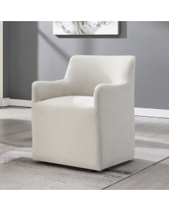 Cafell - Arm Chair With Swivel Casters - Cream - White