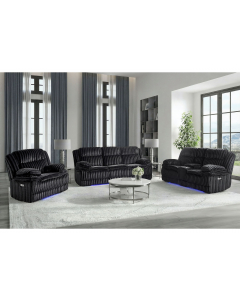 U8686 - Power Reclining Sofa With LED & Power Console Reclining Loveseat With LED & Power Recliner - Black