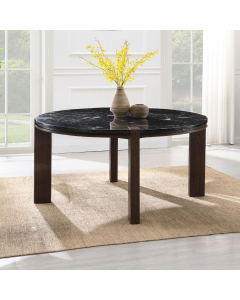 Estella - Round Dining Table With Natural Marble Top - Black Top & Walnut - Dark Brown, 56"