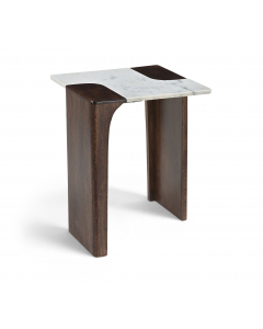 Enna - Genuine Marble And Mango Wood End / Side Table - White / - White, 18"