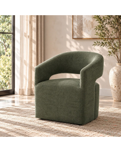 Libni - Arm Chair With Casters - Green Linen - Dark Green