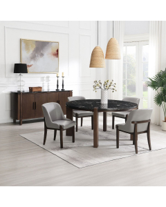 Estella - Server With Marble Top - Black Natural Marble Top & Walnut - Dark Brown