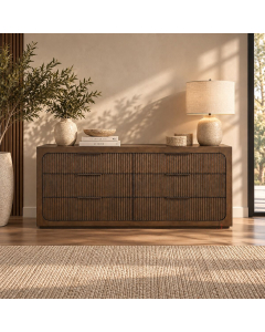 Leanna - Dresser With Wood Top - Brown Oak - Dark Brown, 71" Wide