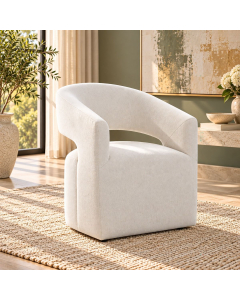 Libni - Arm Chair With Casters - Cream Linen - Beige