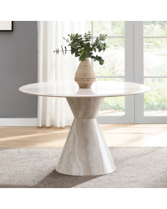 Ogin - Round Dining Table - Marble Print & Natural - Beige