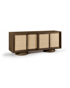 Windsor - Solid Wood And Brown Cane Sideboard / Buffet With Cylindrical Legs - Brown - Dark Brown