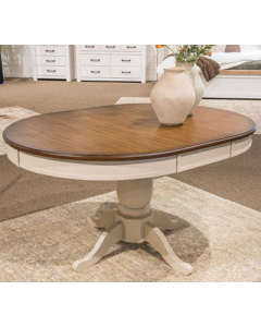 Wirloni Oval Dining Room Butterfly Extension Table Antique White / Brown, 57.72"