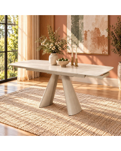 Cassian - Dining Table With Ceramic Top - Cream - Beige, 94"