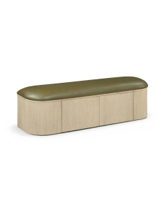 Velden - Vegan Leather Upholstered Storage Bench - Olive / Stained Natural