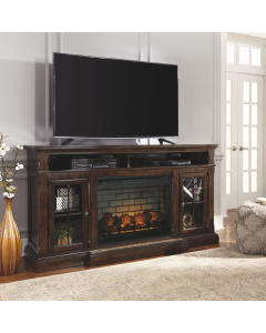 Roddinton - Dark Brown - 2 Pc. - 74" TV Stand with Electric Infrared Fireplace Insert