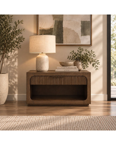 Leanna - Nightstand With Wood Top - Brown Oak - Dark Brown