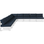 Nizuc - Outdoor Patio 9 Piece Modular Corner Armless Sectional With White Frame - Navy, 150"