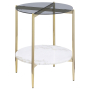 Jonelle - Round Glass Top End Table White Marble Shelf Gold - Smoke, 19.25"