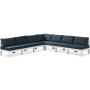 Nizuc - Outdoor Patio 7 Piece Modular Croner Armless Sectional With White Frame - Navy, 120"