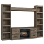 Trinell - Brown - 4-Piece Entertainment Center With 60" TV Stand And Faux Firebrick Fireplace Insert