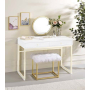 Adao - Vanity Mirror - Faux Fur, Mirror, White & Brass Finish