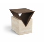 Opus - Travertine And Mango Wood End Table - Brown / - Dark Brown, 16"