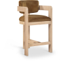 Sacha - Velvet Stool With Natural Base - Saddle